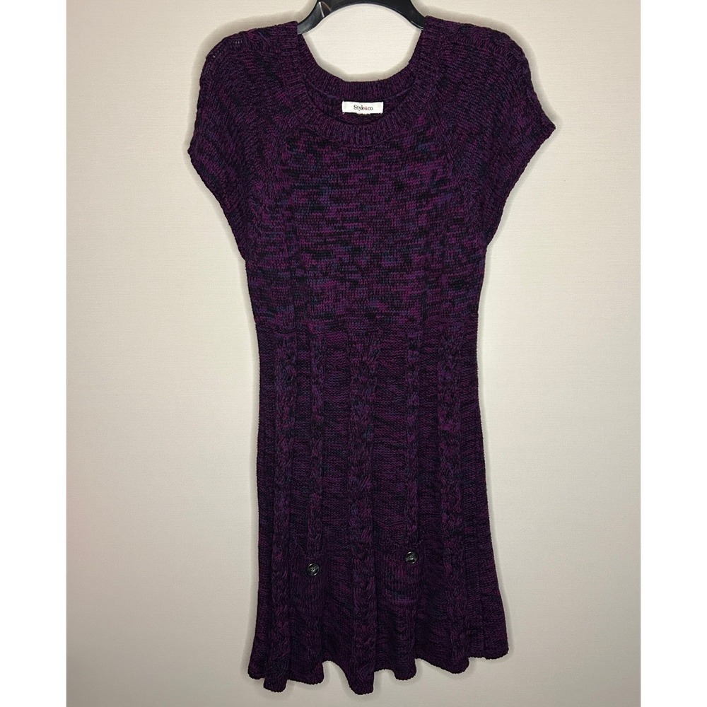 Style & Co Purple Cable Knit Short Sleeve Sweater Dress Medium Fall Whimsigoth